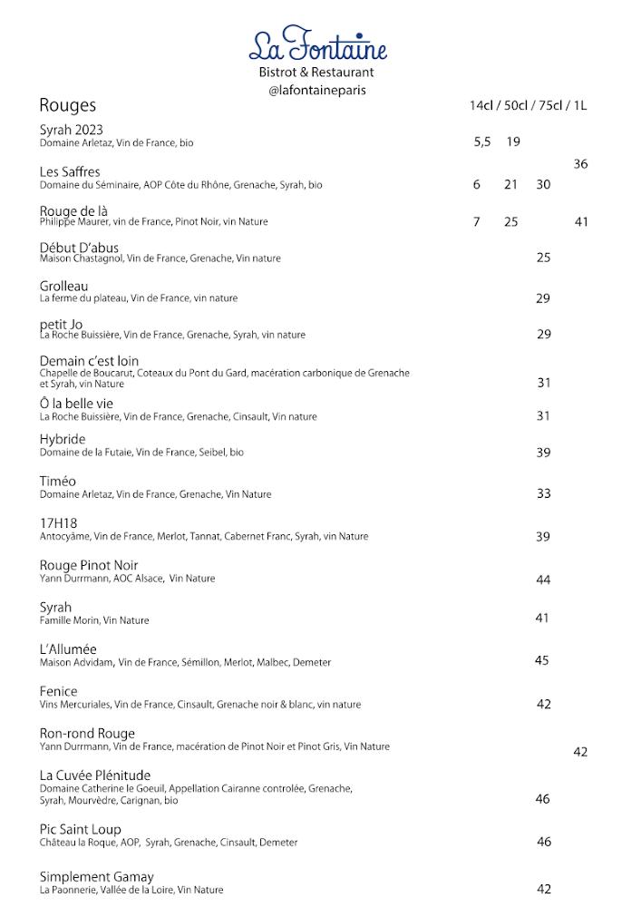 La Fontaine - Menu Image 2